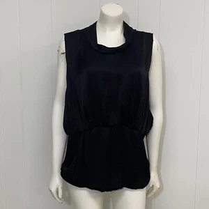Theyskens' Theory Top Womens L Black Satin Sleeveless Lagenlook Pockets Blouse - Picture 1 of 13