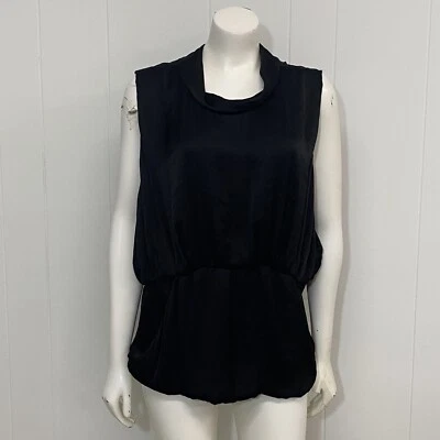 Blusa Theyskens' Theory Top Mujer L Negra Satinada Sin Mangas Bolsillos Lagenlook Foto 1 de 4