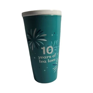 Taza de té taza de viaje Davids 10 años de té amor con tapa verde azulado cerámica - Imagen 1 de 11