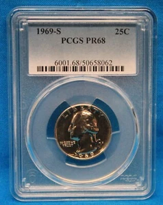 1969-S graduación profesional Washington Quarter graduado PR68 PCGS # 6001,68/50658062 - Imagen 1 de 4