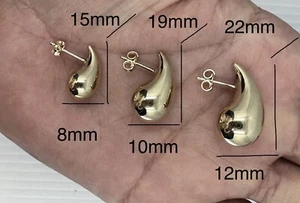 REAL 14K Yellow Gold Tear Drop Earrings, Medium Size 10mm X 19mm - Picture 1 of 7