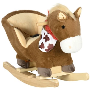Qaba Baby Rocking Horse,Riding Horse,Plush Animal Rocker w/Realistic Sound,Peda - Picture 1 of 10