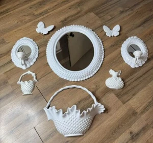Vtg Hobnail Burwood Mirror Gallery Wall Decor Lot White Candle Butterflies Mcm - Picture 1 of 15