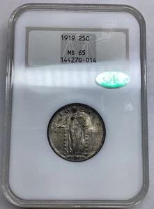 1919 25c Standing Liberty NGC  Fatty MS 65 CAC High Grade Beautiful Luster  - Picture 1 of 4