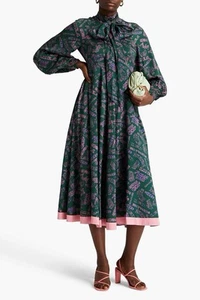 Vestido Zimmermann Day Midi Seda Verde Rosa Zodiaco Estampado Palabra Cuello Corbata Talla AU0 XS - Imagen 1 de 24