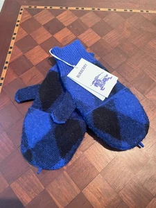 Burberry Blue Argyle Check Wool Fold-Back Mittens, Size M/L - Picture 1 of 4