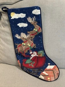 Medias de Navidad vintage a punta de aguja Santa reno espalda aterciopelada - Imagen 1 de 8