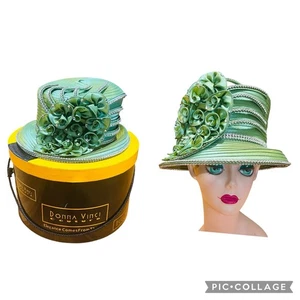 Donna Vinci Couture Hut grün Strass Kirche Dame Derby mit Box neu aus altem Lagerbestand Stil H1411 - Bild 1 von 7