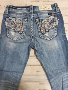 Pantalones de mezclilla ajustados Miss Me Signature Y2K para mujer talla 27” Bling - Imagen 1 de 12