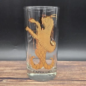 MCM Zodiac Capricorn Glass Tumbler Gold Astrology Barware Vintage - Picture 1 of 4