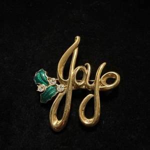 Monet Gold Tone Joy VTG Brooch With Green Holly (Lot# 516) - Picture 1 of 4