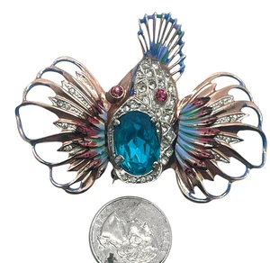 Fabelhafte Coro Craft Felsen Fisch Figur 1944 Adolph Katz Design emailliert Brosche - Bild 1 von 3