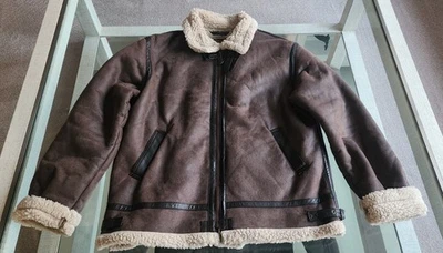 Chaqueta de cuero marrón forrada Sherpa Alpha Industries B3 Bomber para hombre talla 2XL Foto 1 de 4