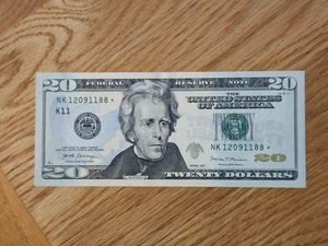 2017 $20 "STAR NOTE" DALLAS DISTRICT 2 OF 3 CONS SERIAL NUMBER NK12091188* - Picture 1 of 5