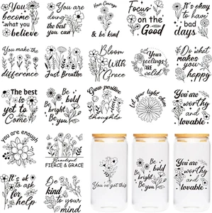 UV DTF Cup Wraps Transfer - 20 Sheet Black Wildflower UV DTF Sticker for Mug, Gl - Picture 1 of 6