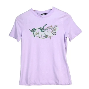 Diesel Womans T Shirt Purple Lilac Cotton Logo Floral Fitted Casual Size XS - Picture 1 of 16