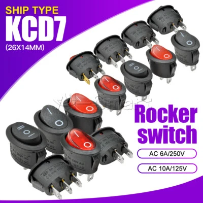 1/5/10PCS  6A/250V 2/3Pin KCD7 Oval ON/OFF Rocker Terminals Boat Switch 26*14MM - Image 1 of 4
