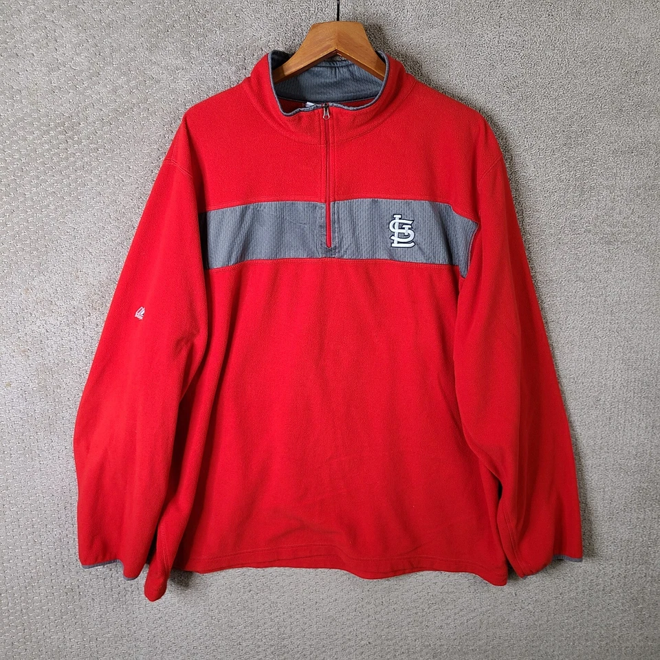 圣路易斯红雀队套衫男式 2XL 红色 1/4 拉链羊毛运动衫 MLB Majestic — 第 1/4 张图片