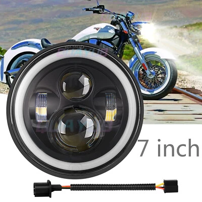 For Victory V92 C SC TC Cruiser Motorcycle 7" LED Headlight Hi/Lo Beam Ring DRL - Image 1 of 4