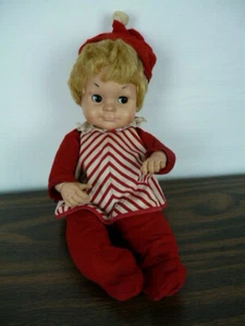 Muñeco niño (esponja) de peluche suave vintage de 16" de altura con cara de goma ropa roja - Imagen 1 de 9