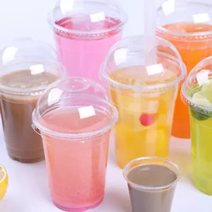 50x 500ml Disposable Clear Plastic Cups with Hole Dome Lids for Tea Fruit Juice - Picture 1 of 8