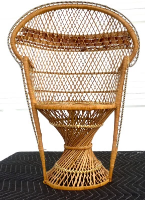 Vintage Mid Century Childs Bohemian Wicker Rattan Peacock Arm Chair - Image 1 of 4