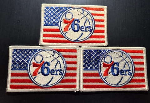 Lot of 3 Philadelphia 76ers USA Flag Patch Iron or Sew Philadelphia Sixers Flag Cover