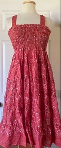 $128 NWT Womens Chelsea & Violet Sunshine Flowers Midi Ruffle Sun Dress Red L - Picture 1 of 1