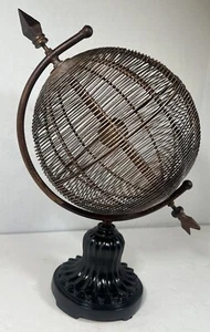 VINTAGE HEAVY METAL & WIRE WRAPPED WORLD GLOBE EASILY SPINS  14 1/2” X 8”  Round - Picture 1 of 5