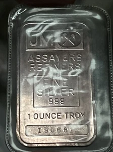 Vintage 1 Oz 999 Silver JM Johnson Mathey Assayers &Refiner Bar Sealed Toned B12 - Picture 1 of 4