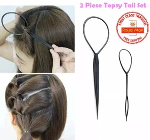 2 Topsy Tail Hair Styling Tool Set Girl Thin Braid Ponytail Maker Accessories - Picture 1 of 14