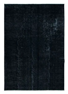 7x9.8 Ft Plain Black Over-Dyed Turkish Area Rug, Handmade Vintage Large Carpet - Picture 1 of 5