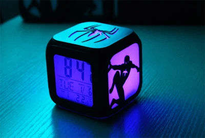 New Spiderman Digital USB LED Light Alarm Clock 7 Colors Kids Room Best Gifts  - Image 1 of 4