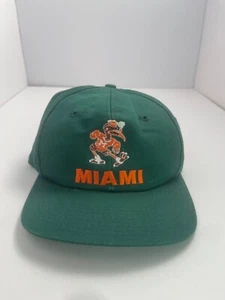 Vintage Miami Hurricanes Hat Green Twins Enterprise Sebastian Ibis Cap Smoking - Picture 1 of 6