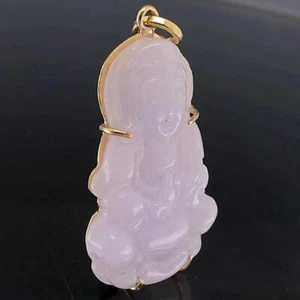 18k Solid Yellow GOLD set & Natural WHITE JADE BUDDHA PENDANT with no inclusions - Picture 1 of 7
