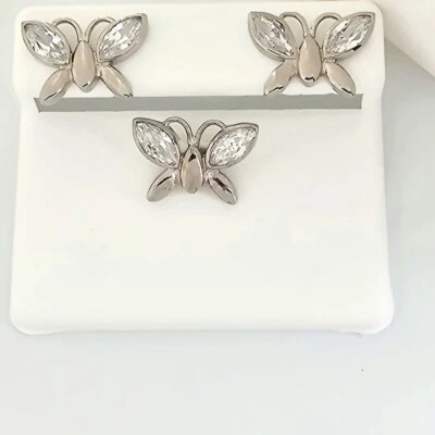 Solid 925 Sterling Silver Butterfly Earring Pendant Set, Sparkling Fully Faceted - Image 1 of 4