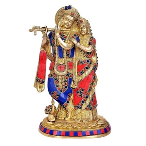 Brass Radha Krishna-Statue handgefertigt religiös Idol-Figur Hindu-Gott-Skulptur - Picture 1 of 6
