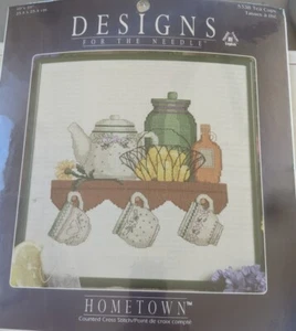 HOMETOWN  DESIGNS COUNTED CROSS STITCH KIT TEA CUPS 5338 SHELF New  yb3 - Picture 1 of 2