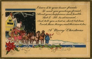Merry Christmas Postcard Vintage Winter Scene Horses Sleigh - Picture 1 of 2
