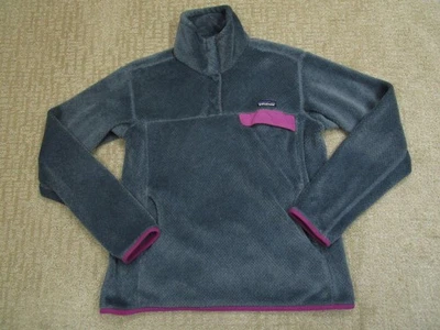 Patagonia Pullover Women Large Gray Re-Tool Snap-T Fleece Pink Trim Warm - Image 1 of 4