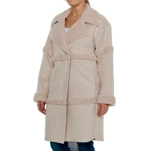 Bearpaw Wildleder Sherpa Mixed Media lässiger langer Mantel hellbraun Größe Large neu mit Etikett  - Bild 1 von 13