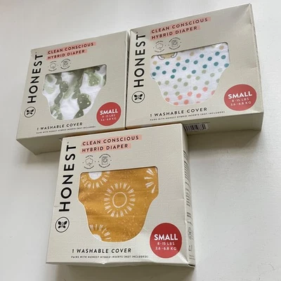 Set of 3 Honest Hybrid Diaper Cover Small 8-15lbs Reusable Cloth Muslin Washable - Image 1 of 4