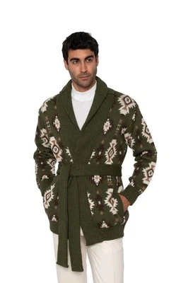 $2200 FEDELI CASHMERE Verde Cinturón Cárdigan Jacquard Bebé Alpaca 40 EE. UU. / 50 UE Foto 1 de 4