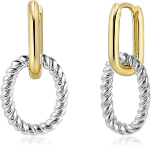 14K zweifarbige Gold wandelbare Gliederohrringe für Frauen | Büroklammer Gliederkette... - Bild 1 von 2