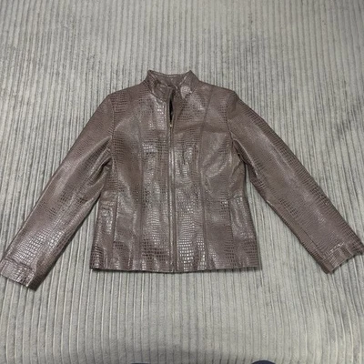 Chaqueta de Cuero Moda International Mujer M Marrón Estampado de Cocodrilo Moto Cremallera Foto 1 de 4