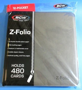 ZIPPER PORTFOLIO, GRAY GAMING Z-FOLIO 12-POCKET LX ALBUM, HOLDS 480 CARDS - Picture 1 of 3