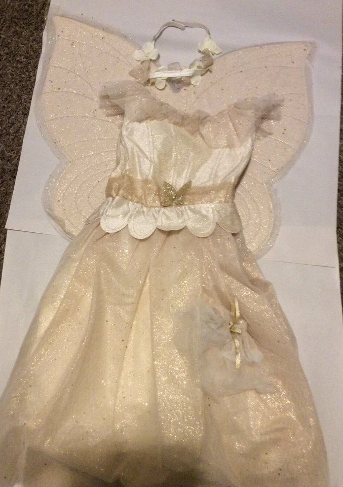 Pottery Barn Kids Gold Glitter Fairy Halloween Costume 7-8  Dress Wings NEW - Image 1 of 1