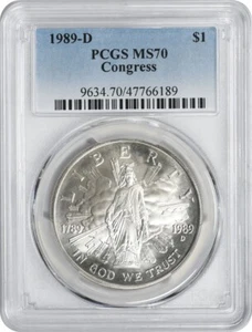 1989-D Congress Silver Commemorative Dollar MS70 PCGS Mint State 70 - Picture 1 of 2