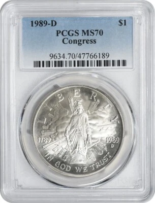 1989-D Congress Silver Commemorative Dollar MS70 PCGS Mint State 70 - Image 1 of 2