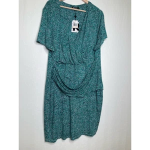 Rebel Womens Faux Wrap Dress Green Leopard Print Stretch V Neck Plus 2X NWT - Picture 1 of 9